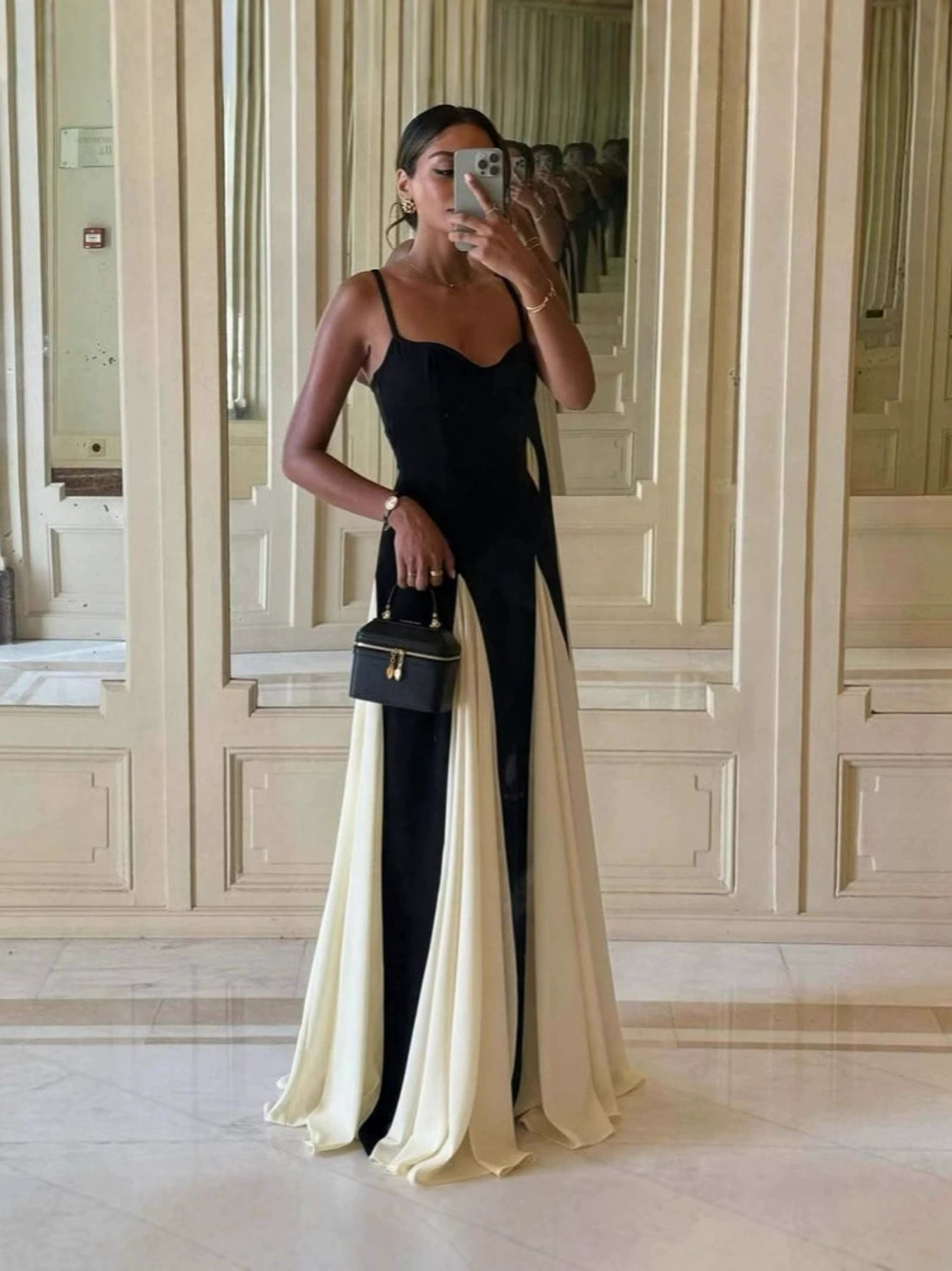 Zara Color Block High Waist Spaghetti Strap Evening Dress